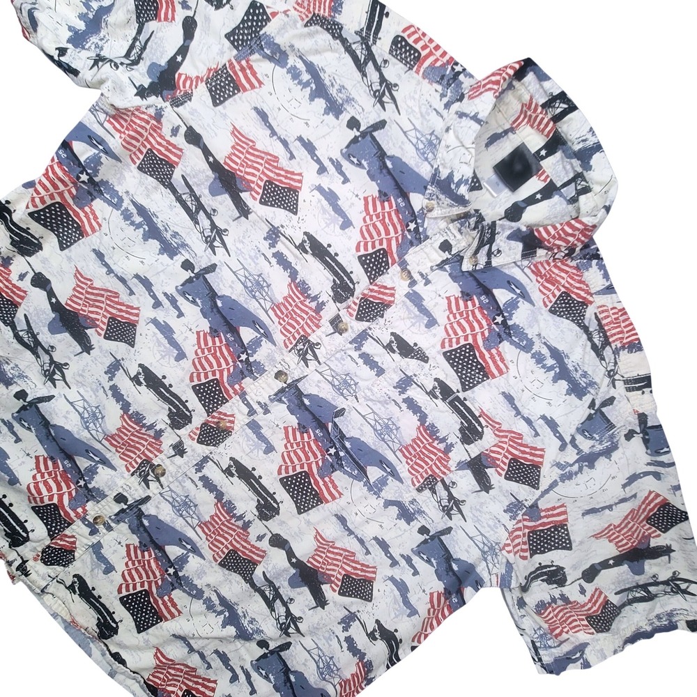 Calvin Klein Mens XXL Short Sleeve Button Down Aircraft American Flag Shirt